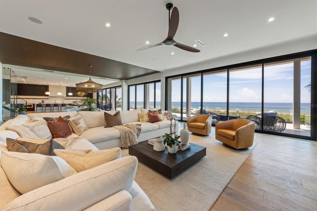 Interior, Kitchen, Living room, Pendant Lights, Recessed Lighting, Water, Wood Texture Flooring