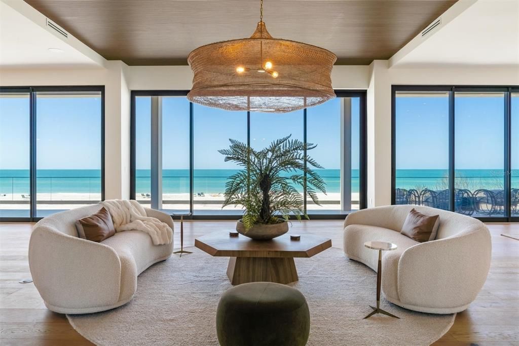 Interior, Living room, Pendant Lights, Water, Wooden Ceilings, Wood Texture Flooring