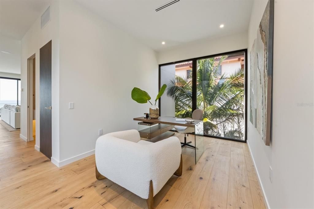 Home Office, Interior, Recessed Lighting, Wood Texture Flooring