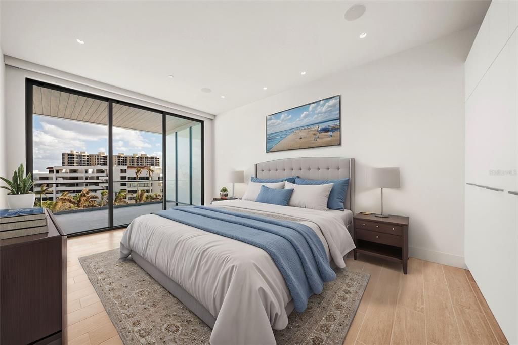Bedroom, Interior, Recessed Lighting, Wood Texture Flooring