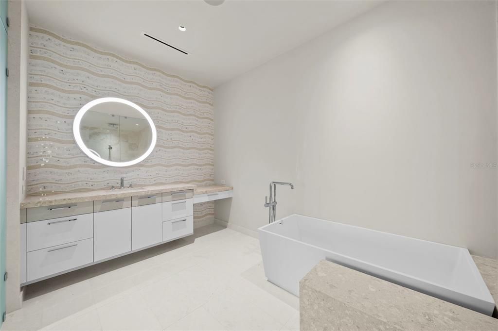 Bathroom, Dual Sink Vanities, Free Standing Baths, Interior, Recessed Lighting