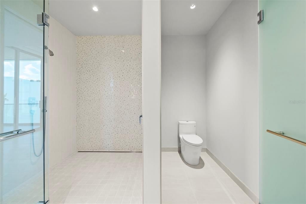 Bathroom, Glass Shower, Interior, Recessed Lighting