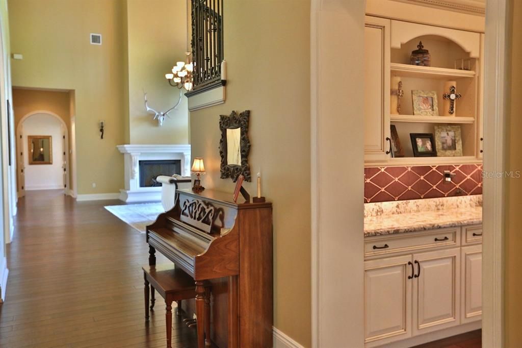 Fireplace, Interior, Piano, Wood Texture Flooring