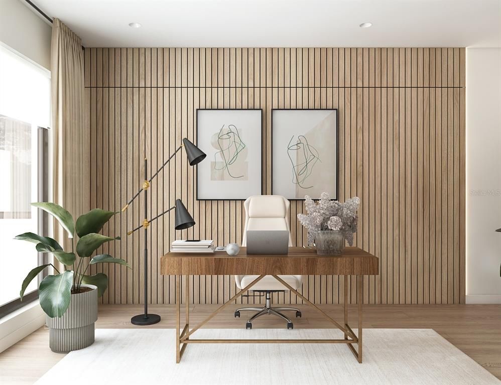 Home Office, Interior, Recessed Lighting, Wood Texture Flooring