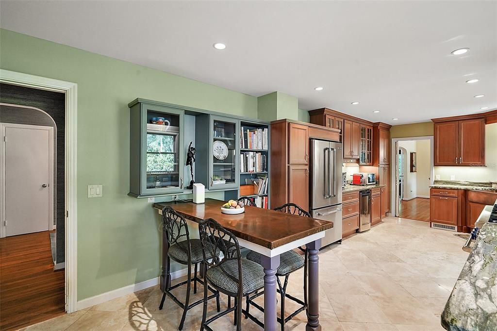 Dining room, Interior, Kitchen, Recessed Lighting, Stainless Steel Appliances, Wood Texture Flooring