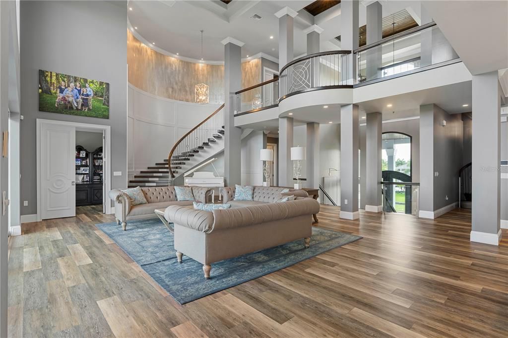Interior, Living room, Pendant Lights, Recessed Lighting, Wood Texture Flooring