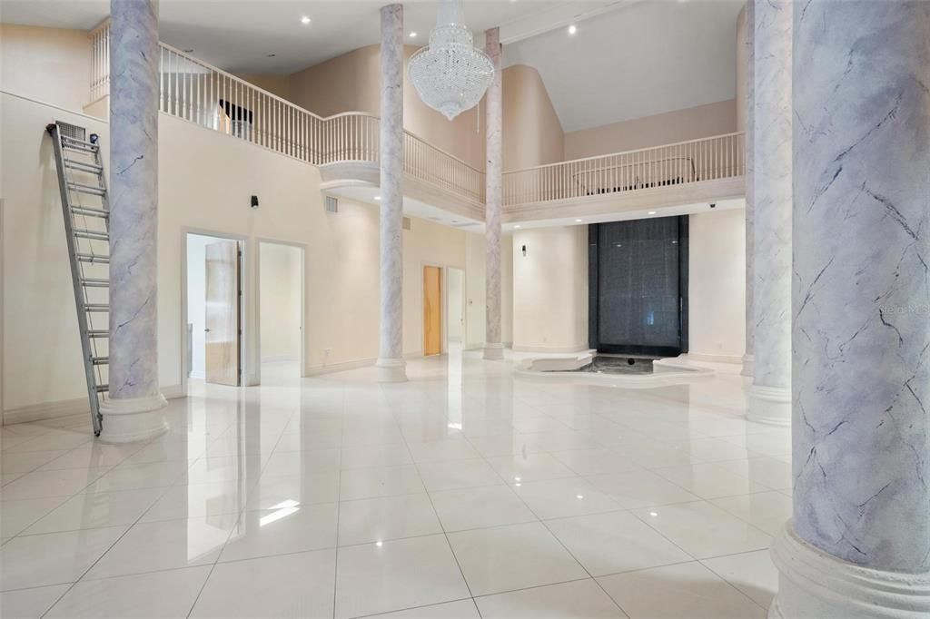 Chandelier, Interior, Marble Walls, Recessed Lighting