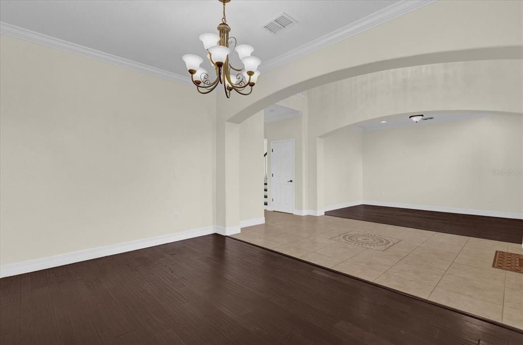 Chandelier, Empty room, Interior, Wood Texture Flooring