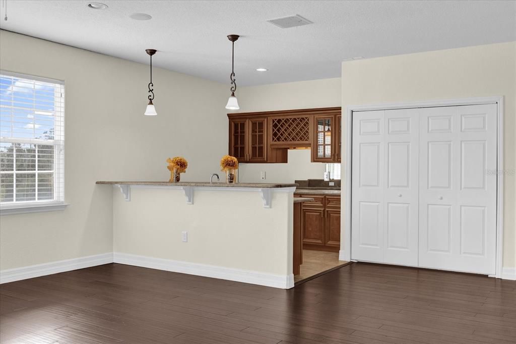 Interior, Kitchen, Pendant Lights, Recessed Lighting, Wood Texture Flooring