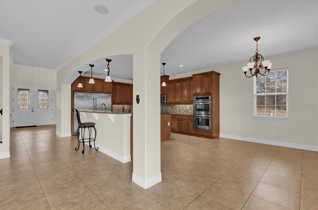 Chandelier, Interior, Kitchen, Pendant Lights, Recessed Lighting, Stainless Steel Appliances