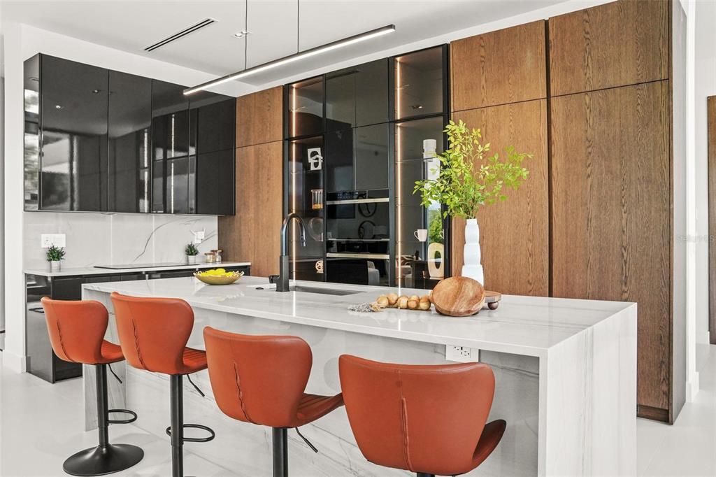 Interior, Kitchen, Marble, Pendant Lights, Stainless Steel Appliances