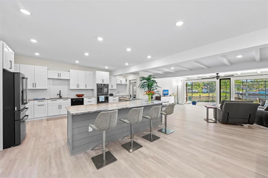 Interior, Kitchen, Living room, Recessed Lighting, Wood Texture Flooring