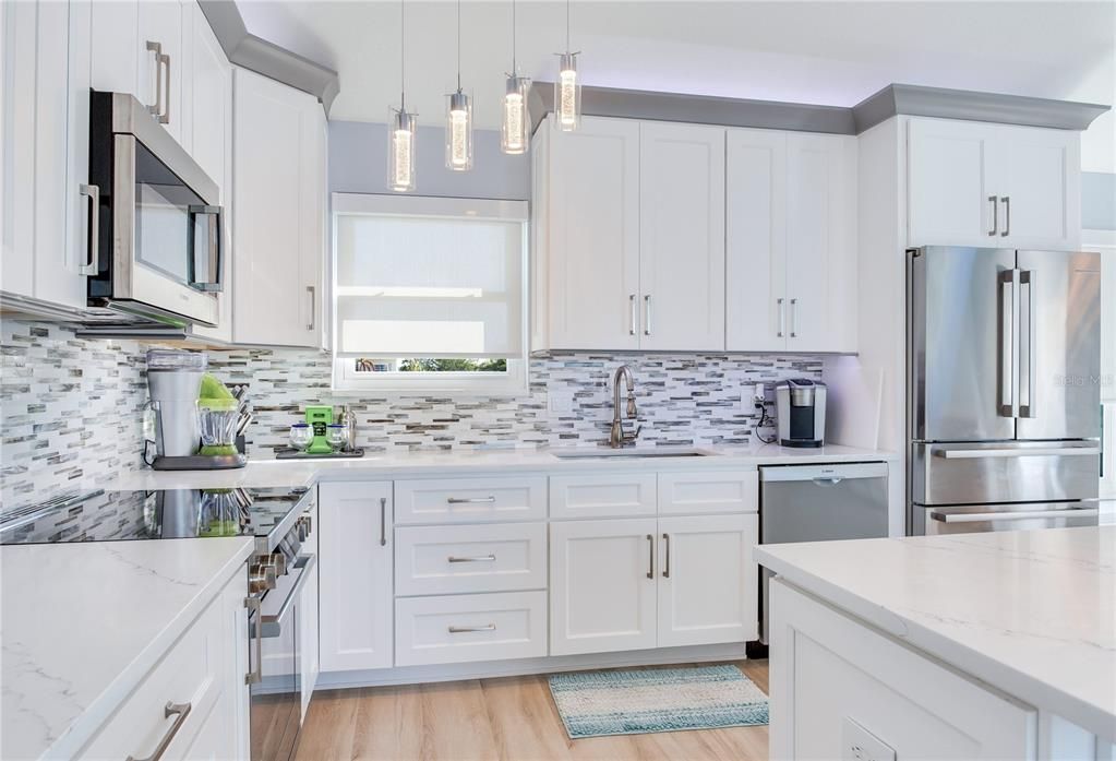 Interior, Kitchen, Pendant Lights, Stainless Steel Appliances, Wood Texture Flooring