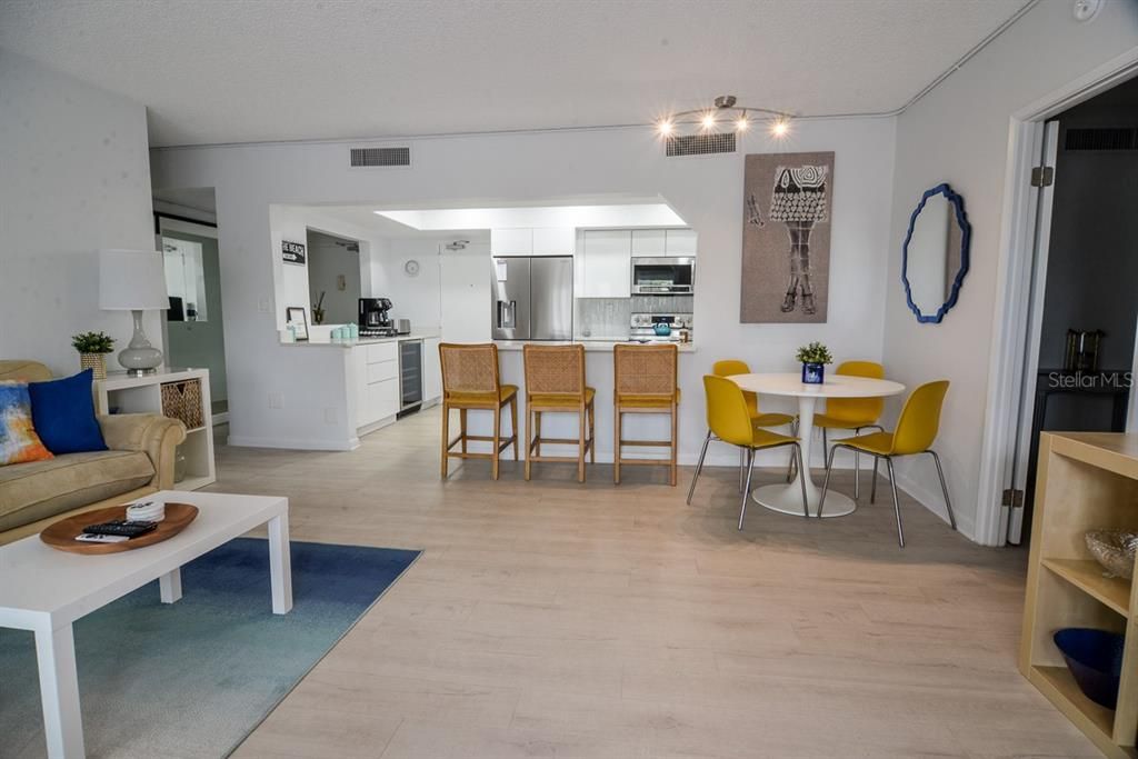 Dining room, Interior, Kitchen, Stainless Steel Appliances, Wood Texture Flooring