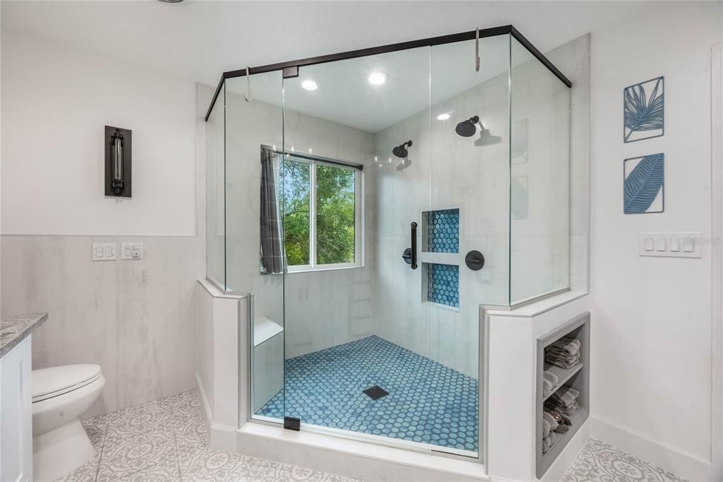 Bathroom, Glass Shower, Interior, Recessed Lighting