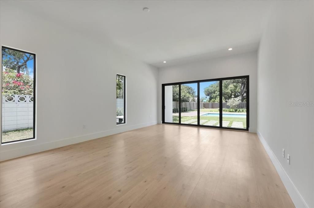 Empty room, Interior, Recessed Lighting, Wood Texture Flooring