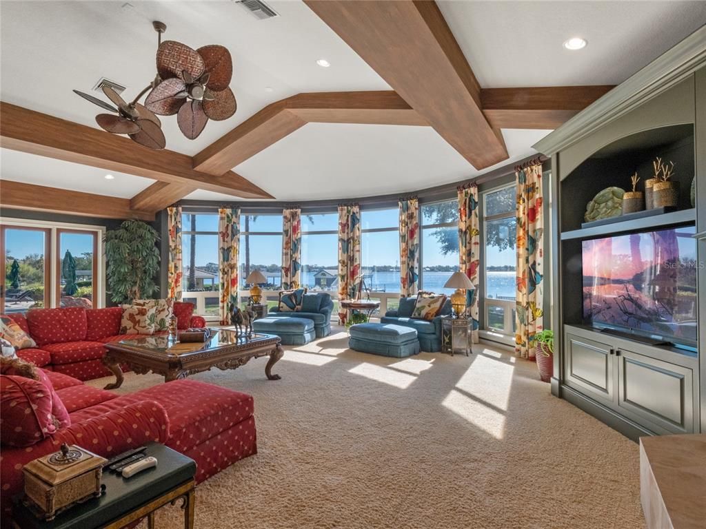 Interior, Living room, Recessed Lighting, Water, Wooden Beams