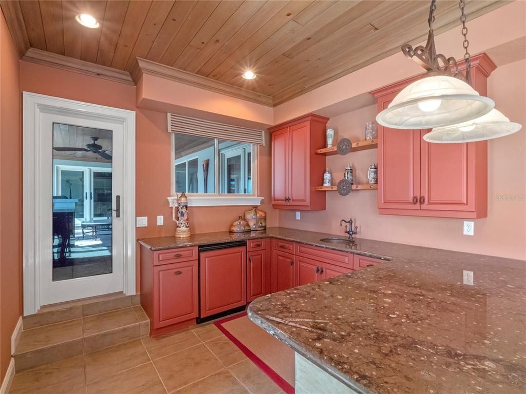 Interior, Kitchen, Pendant Lights, Recessed Lighting, Wooden Ceilings