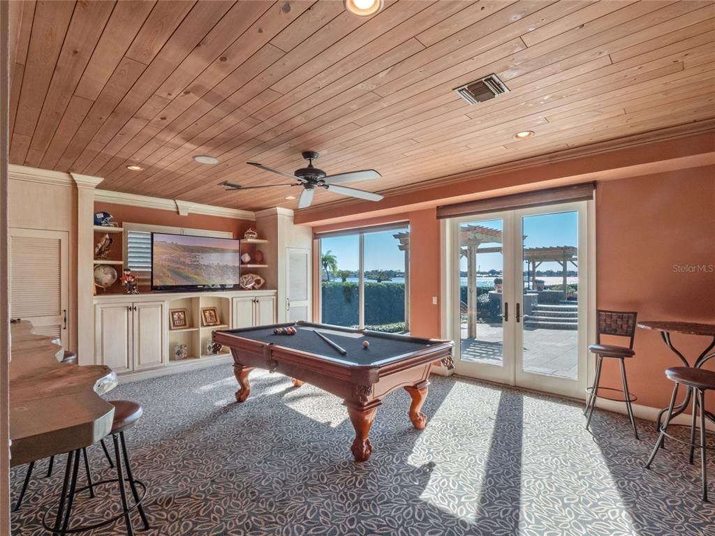 Billiard Table, Game Room, Interior, Recessed Lighting, Wooden Ceilings