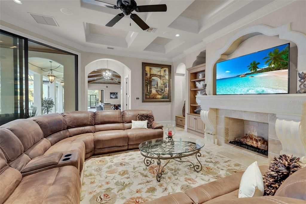 Chandelier, Fireplace, Interior, Living room, Pendant Lights, Recessed Lighting