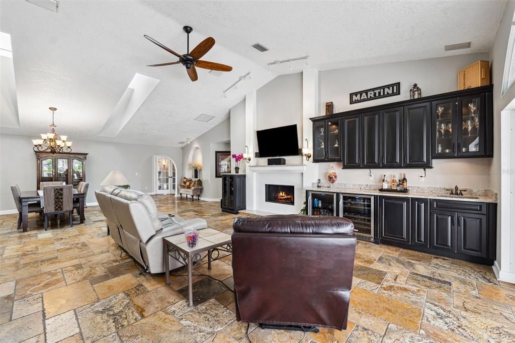 Chandelier, Dining room, Fireplace, Interior, Living room