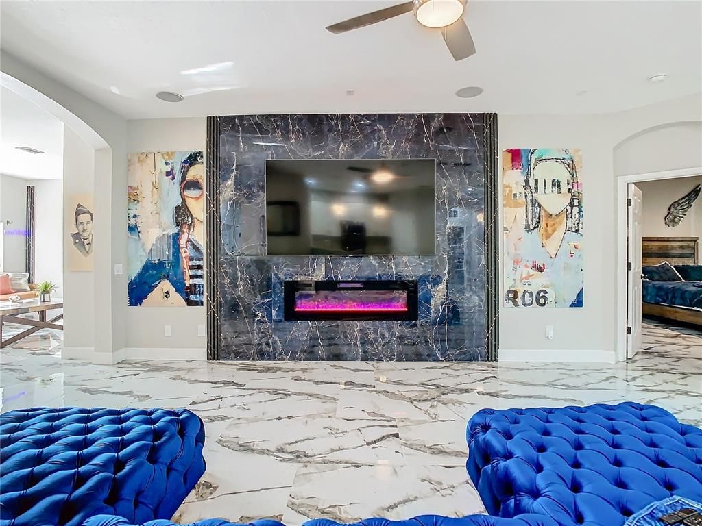 Fireplace, Interior, Marble, Marble Walls, Recessed Lighting