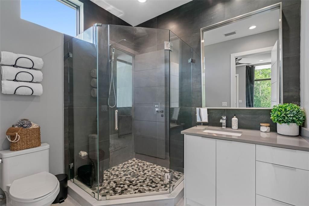 Bathroom, Glass Shower, Interior, Recessed Lighting