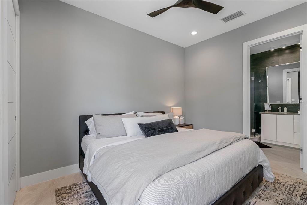 Bedroom, Interior, Recessed Lighting, Wood Texture Flooring