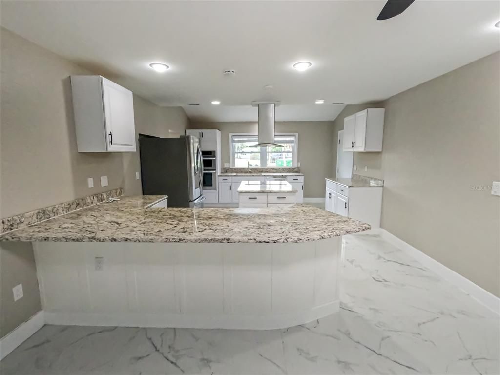 Interior, Kitchen, Marble, Recessed Lighting, Stainless Steel Appliances