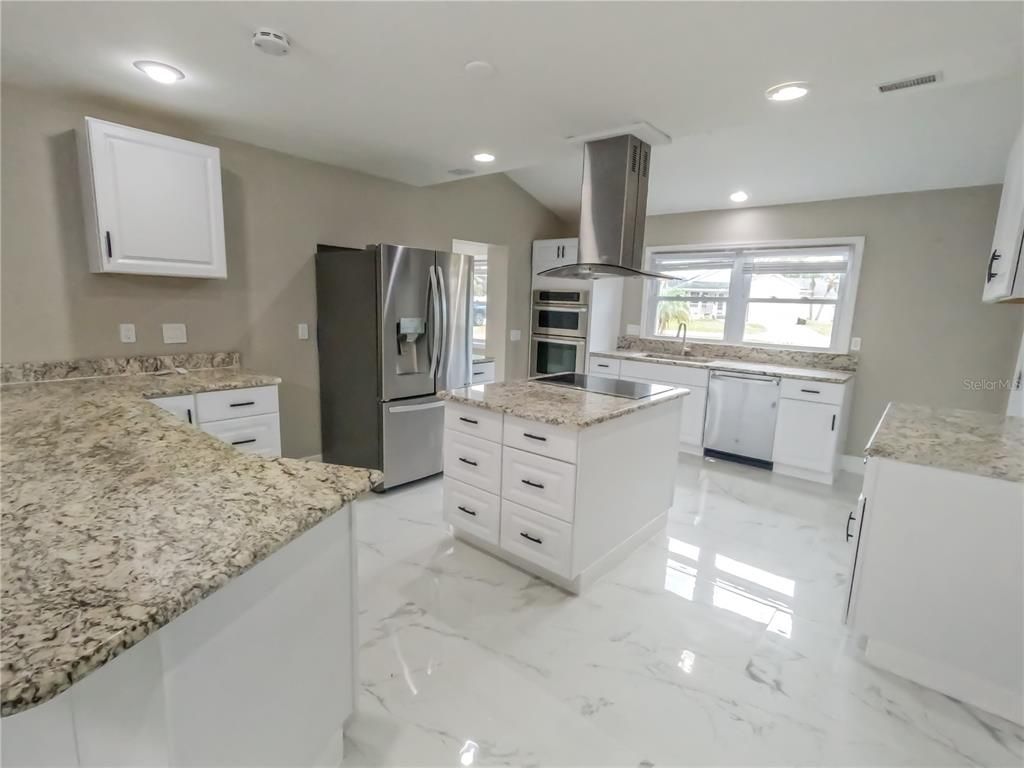 Interior, Kitchen, Marble, Recessed Lighting, Stainless Steel Appliances
