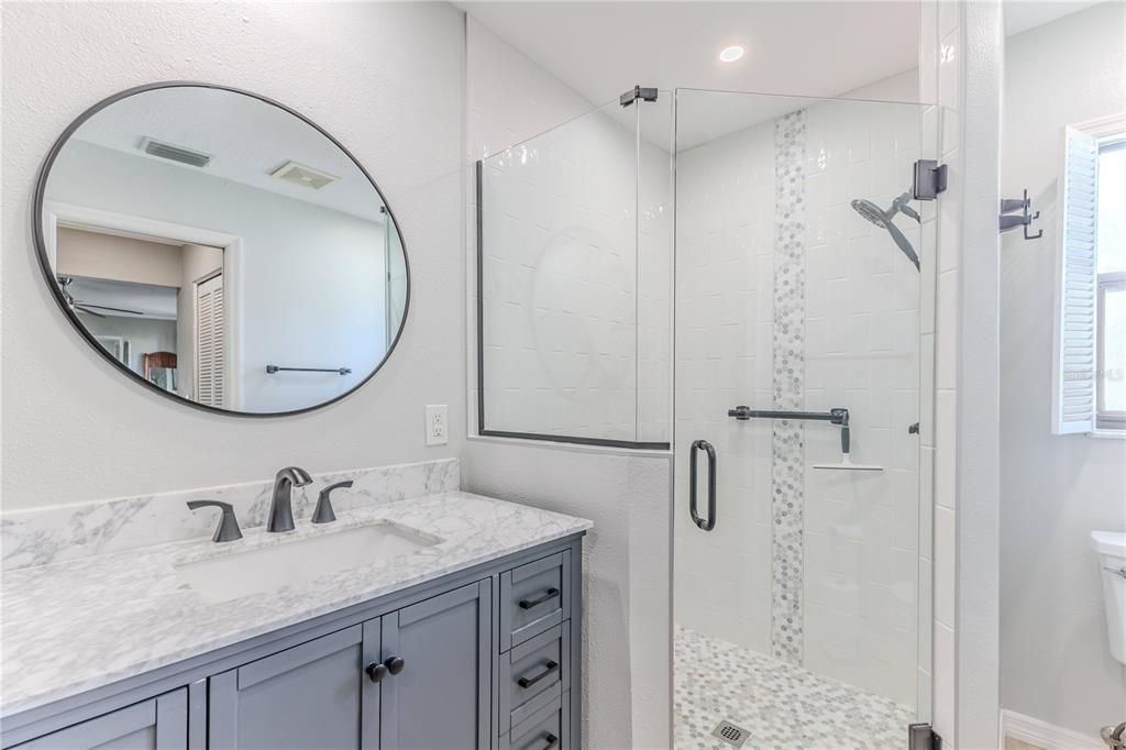 Bathroom, Glass Shower, Interior, Recessed Lighting