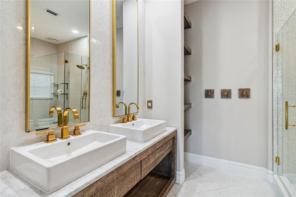 Bathroom, Dual Sink Vanities, Glass Shower, Interior, Recessed Lighting