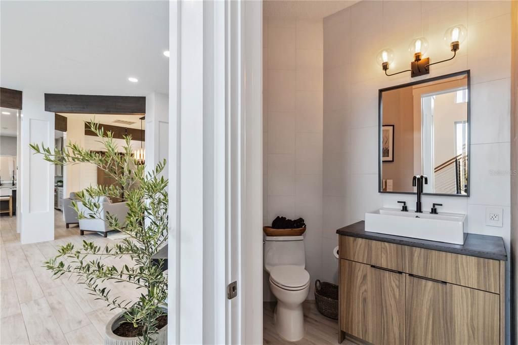 Bathroom, Interior, Recessed Lighting, Wood Texture Flooring