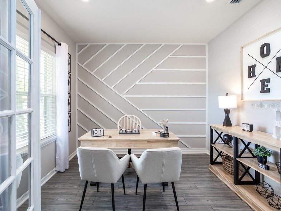 Home Office, Interior, Recessed Lighting, Wood Texture Flooring