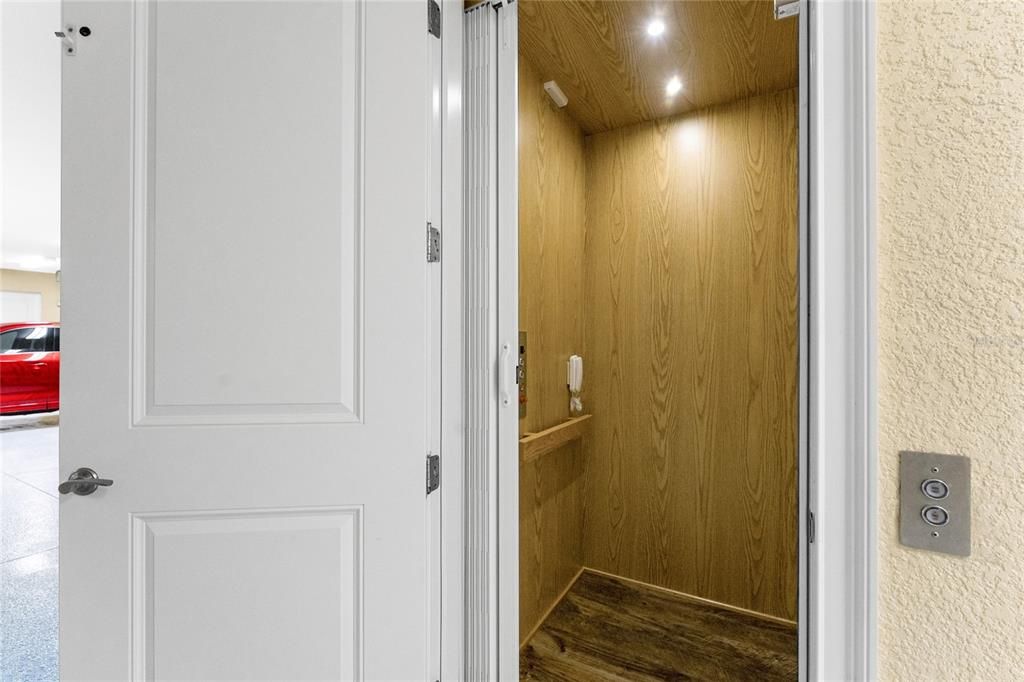 Elevator, Interior, Recessed Lighting, Wooden Ceilings, Wood Texture Flooring, Wooden Walls