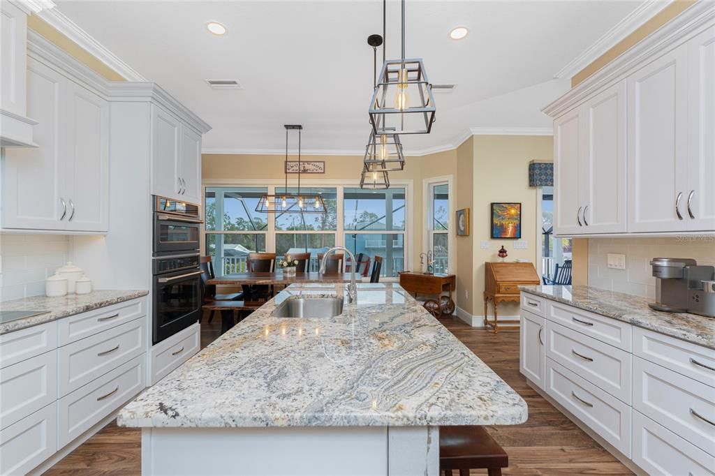 Dining room, Interior, Kitchen, Pendant Lights, Recessed Lighting, Wood Texture Flooring