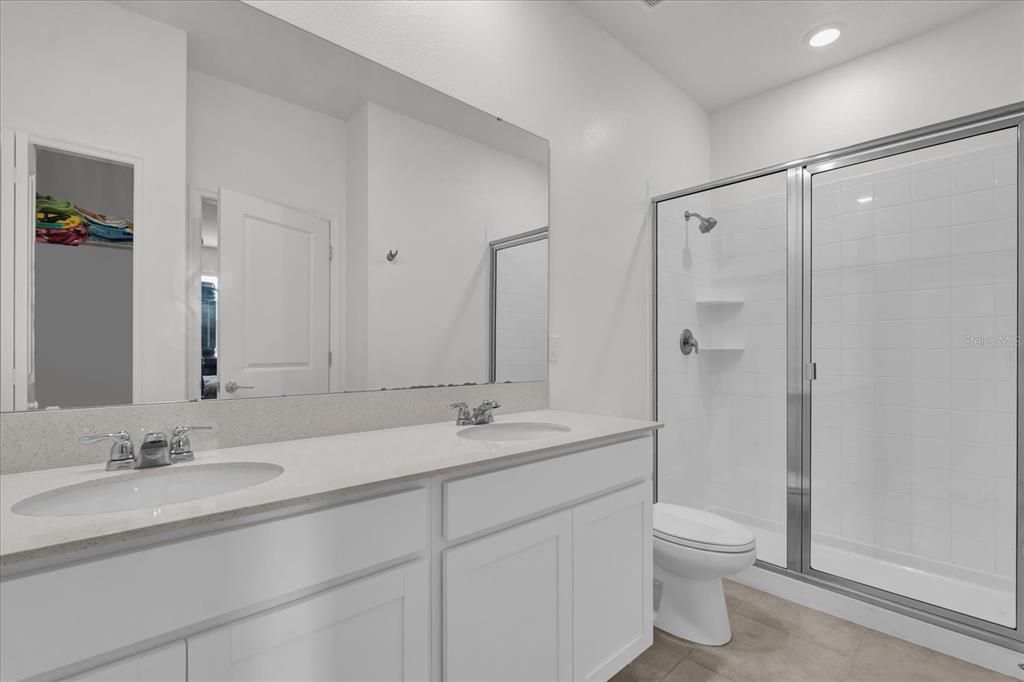 Bathroom, Dual Sink Vanities, Glass Shower, Interior, Recessed Lighting