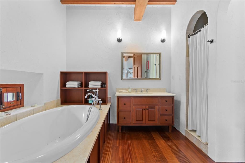 Bathroom, Interior, Wooden Beams, Wood Texture Flooring