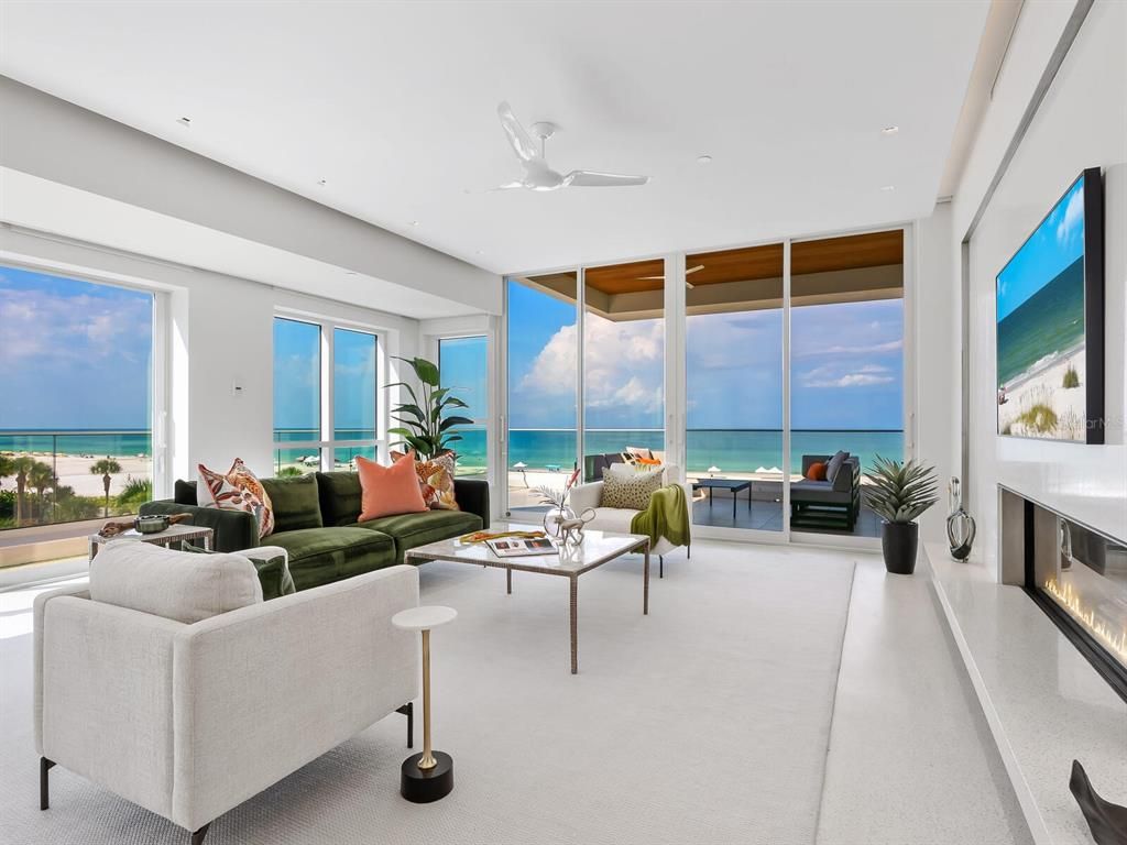 Fireplace, Interior, Living room, Recessed Lighting, Water