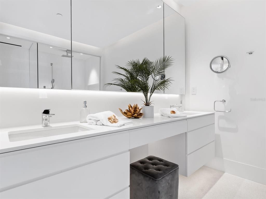 Bathroom, Dual Sink Vanities, Glass Shower, Interior, Recessed Lighting