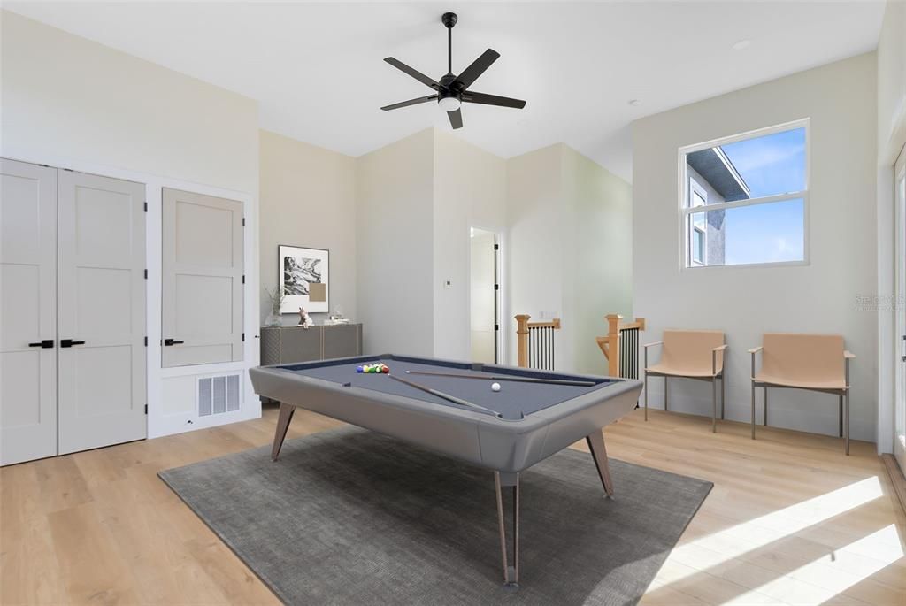 Billiard Table, Game Room, Interior, Wood Texture Flooring