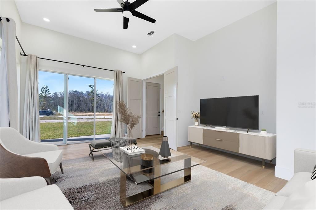 Interior, Living room, Recessed Lighting, Wood Texture Flooring