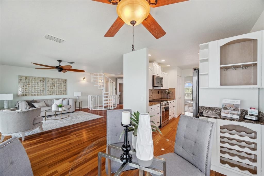 Interior, Kitchen, Living room, Recessed Lighting, Wood Texture Flooring