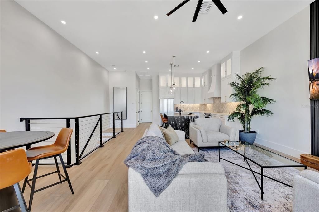Dining room, Interior, Kitchen, Living room, Pendant Lights, Recessed Lighting, Wood Texture Flooring