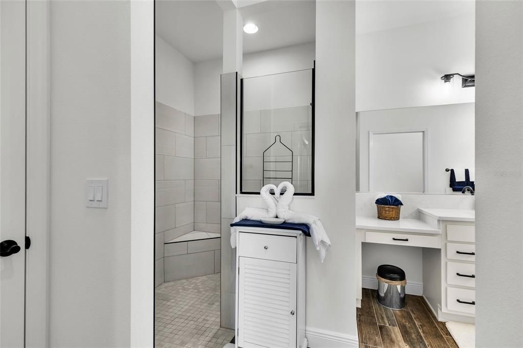 Bathroom, Interior, Recessed Lighting, Wood Texture Flooring