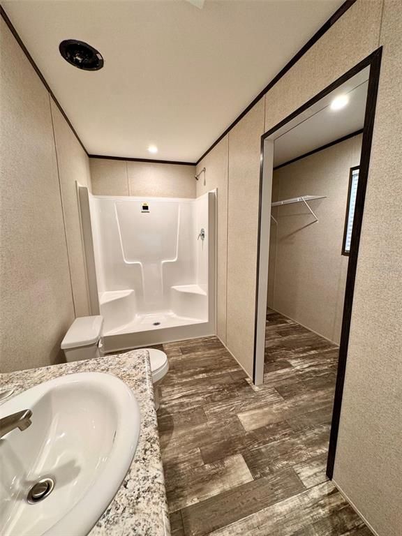 Bathroom, Interior, Recessed Lighting, Wood Texture Flooring