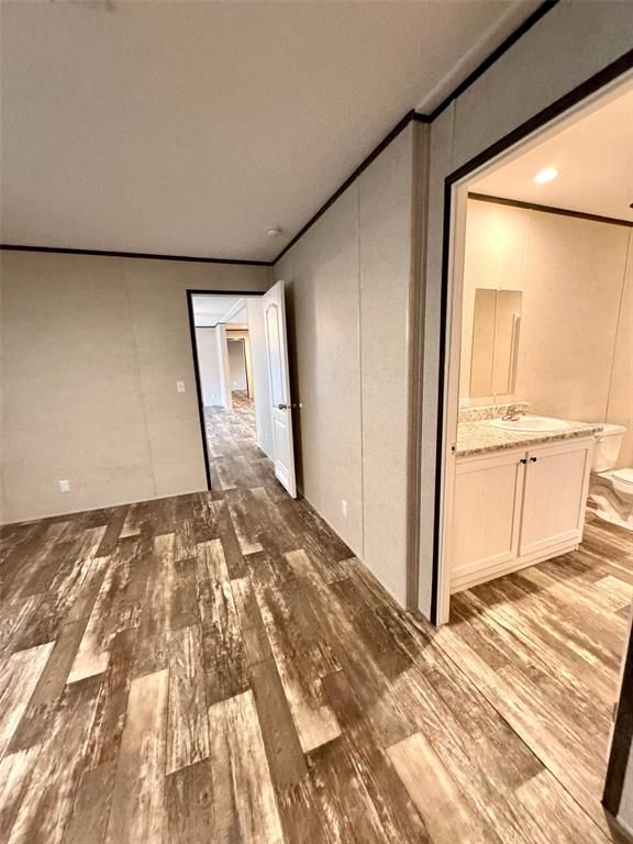 Bathroom, Empty room, Interior, Recessed Lighting, Wood Texture Flooring