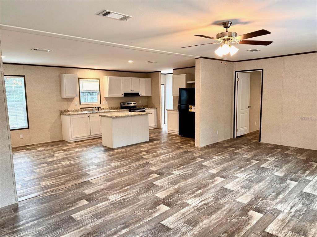 Interior, Kitchen, Recessed Lighting, Wood Texture Flooring
