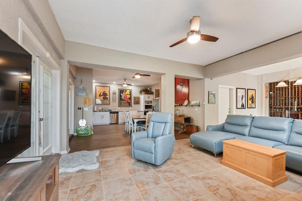 Dining room, Interior, Living room, Pendant Lights, Wood Texture Flooring