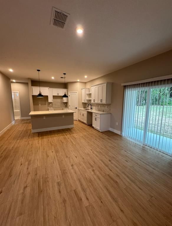 Interior, Kitchen, Pendant Lights, Recessed Lighting, Wood Texture Flooring